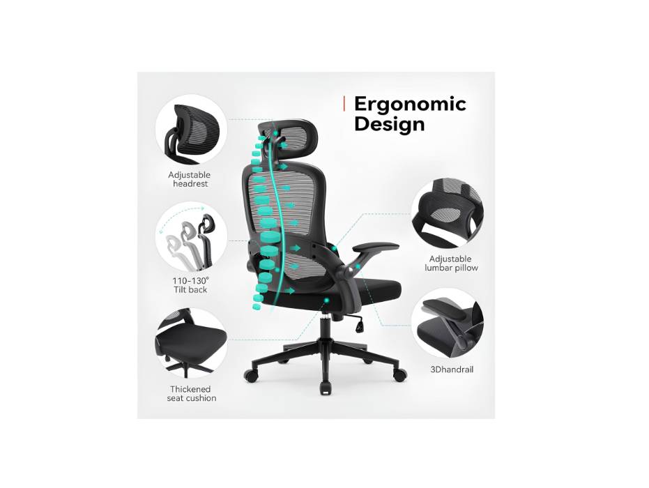 M102C Gaming Chair, Ergonomic Office Chair, Computer High Back Chair with Dual Back Design - Individual Lumbar Pillow, 3D Armrests, Adjustable Headrest and Comfortable Thick Cushion (Black)
