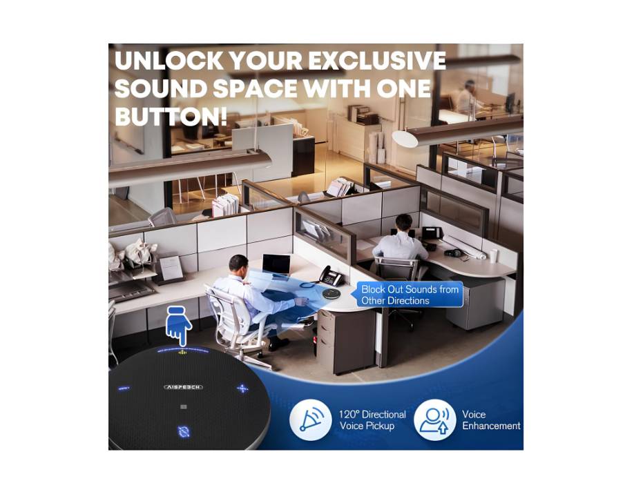 AISpeech M4 Pro Bluetooth Speakerphone, Conference Microphone with Directional Voice Pickup, AI Transcription and AI Noise Reduction