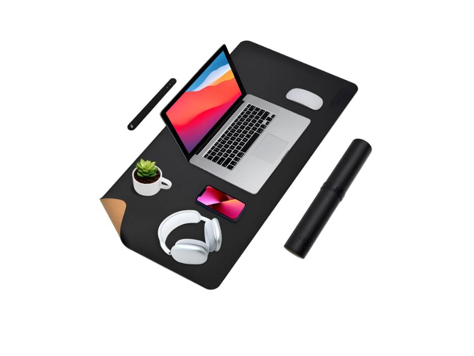 EXCOVIP Natural Cork & PU Leather Dual Sided Waterproof Desk Pad, for Home and Office , 80x40cm (Black)