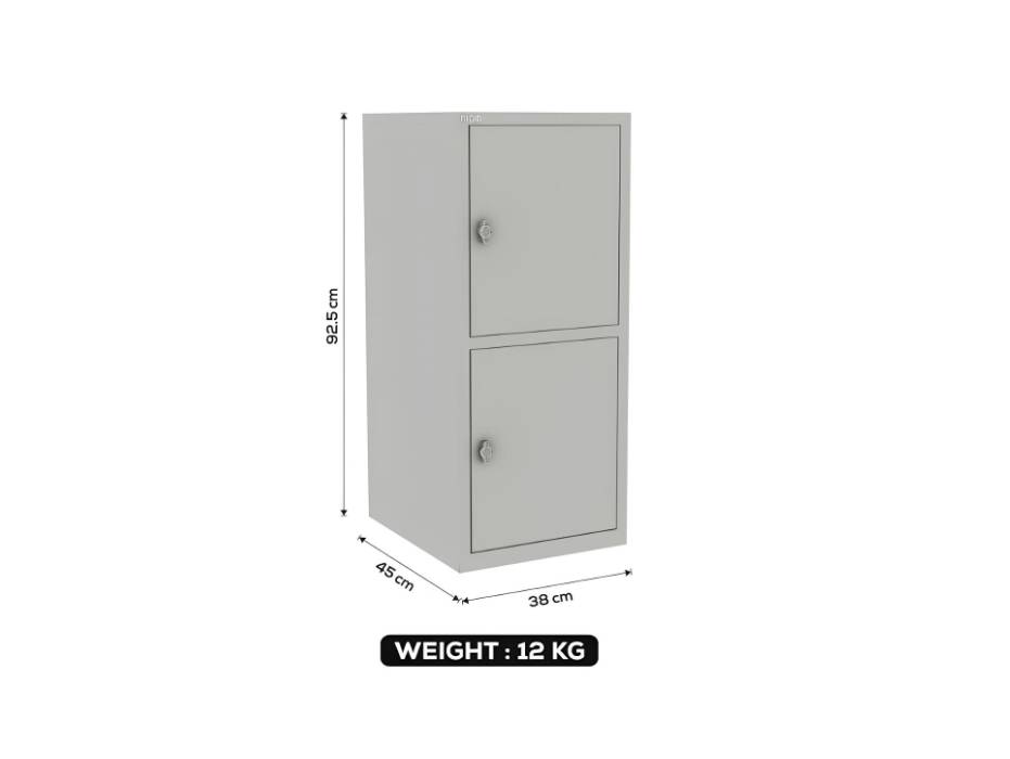 RIGID Two Door Mini Locker, Steel Storage Cabinet with Lock for Home, Office, School Use, Grey