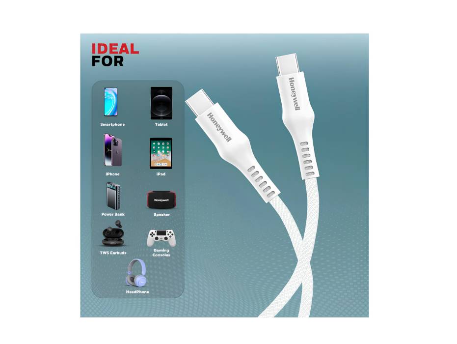 Honeywell USB Type C to Type C Cable, PD 60W, 1.2Meters, White