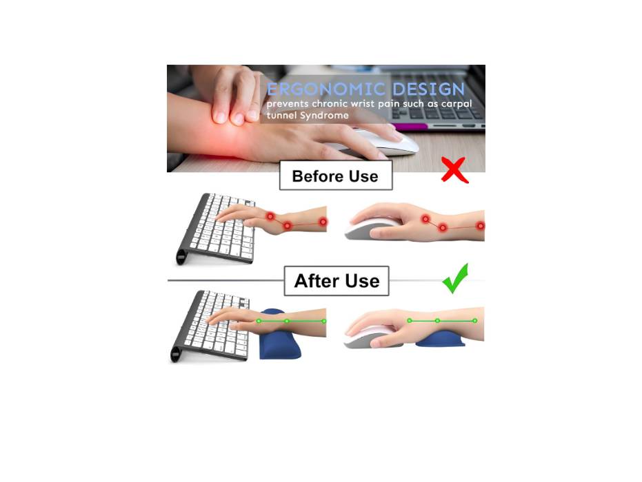 iFine Enlarged Memory Foam Set Keyboard & Mouse Wrist Rest Pad and Cushion Support (Blue)