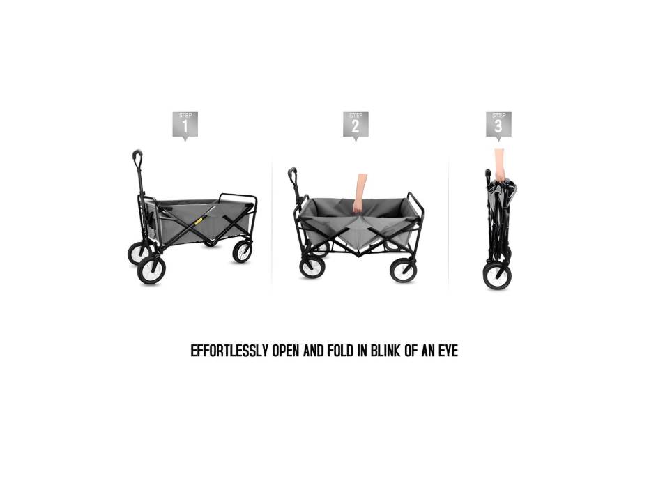 CRONY TC3015 Folding Cart Heavy Duty, Folding Wagon Utility Shopping Outdoor Cart, 80kg Capacity | Black
