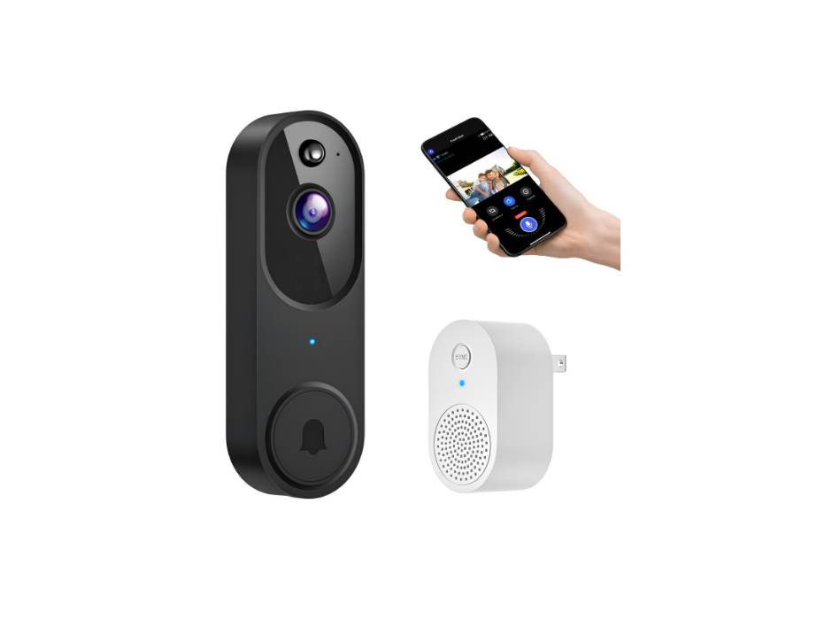 GridTera - Wireless Video Smart Doorbell, AI Human Detection and Instant Alerts, Night Vision, 2-Way Audio, Battery Powered