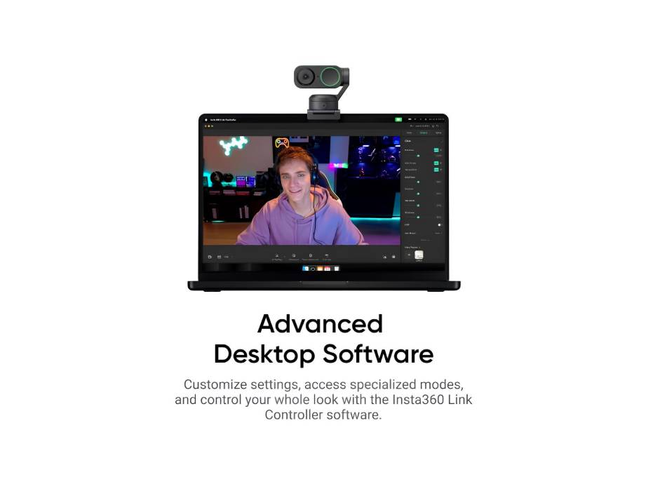 Insta360 Link 2 - PTZ 4K Webcam for PC/Mac, 1/2" Sensor, AI Tracking, HDR, AI Noise-Canceling Mic, Gesture Control for Streaming, Video Calls