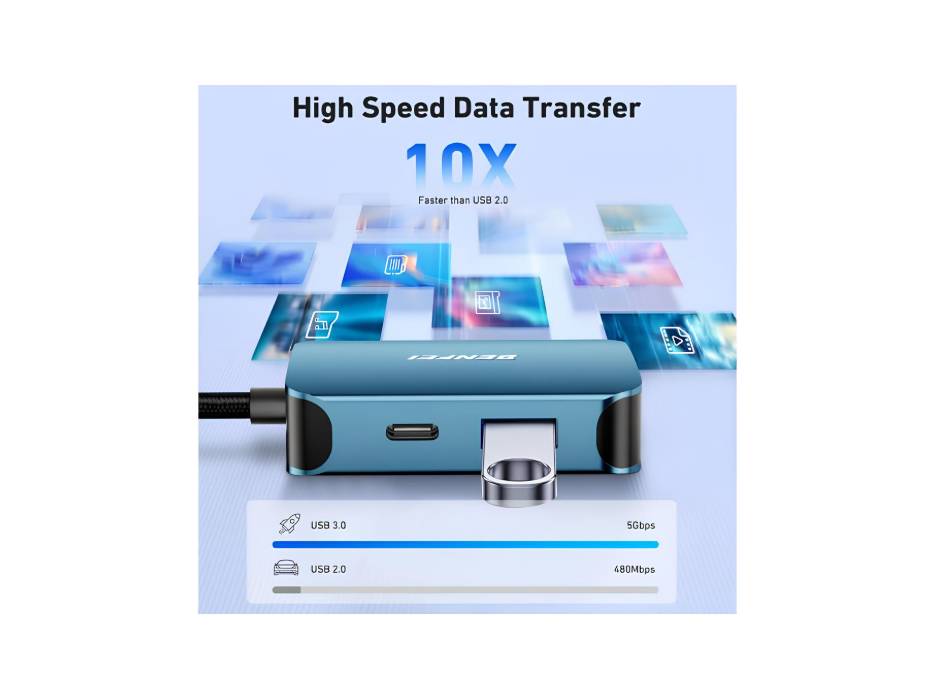 BENFEI USB C HUB 4-in-1, USB Type-C to HDMI VGA Adapter, USB C to USB Adapter, USB Type-C Power Delivery