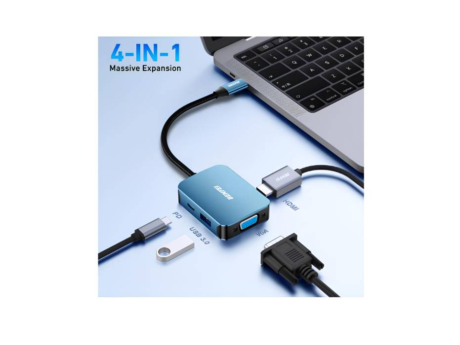 BENFEI USB C HUB 4-in-1, USB Type-C to HDMI VGA Adapter, USB C to USB Adapter, USB Type-C Power Delivery