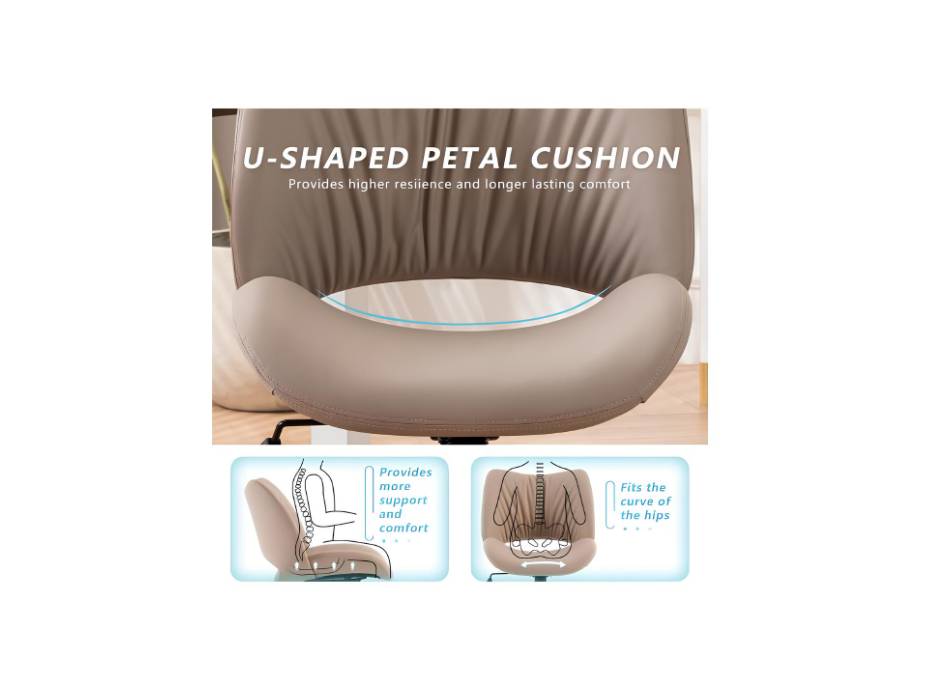 YOUTASTE Ergonomic Office Desk Chair for Home Computer Vanity Study Bedroom Makeup Room with Wheels and Back Swivel Adjustable Rolling Faux Leather Modern, Khaki