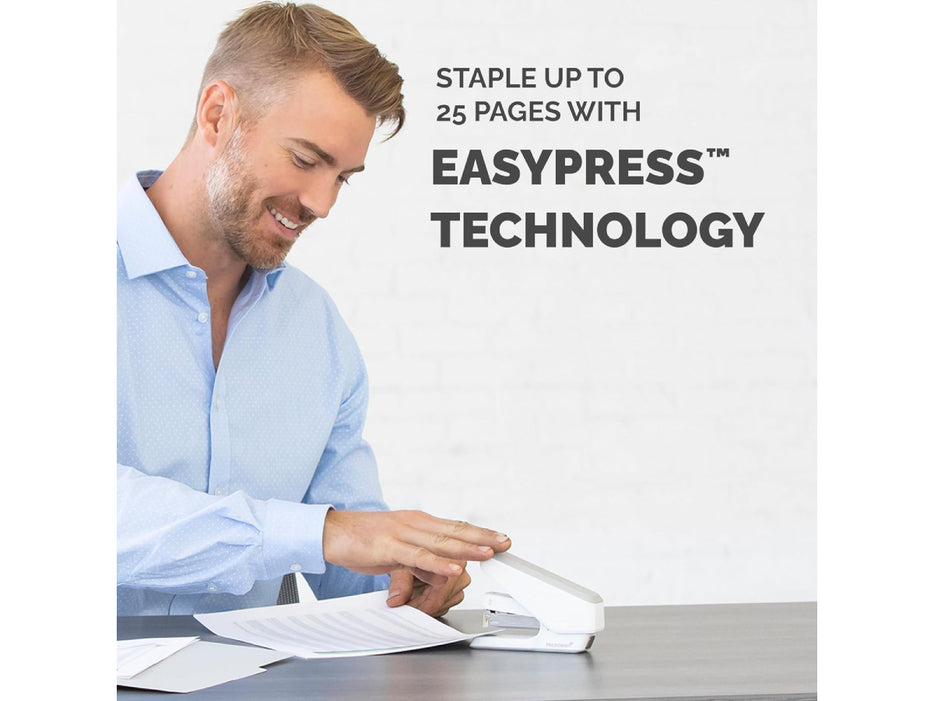 Fellowes LX840 Easy-Press Half Strip Stapler with Antibacterial Microban Technology, 25 Sheet Capacity, White
