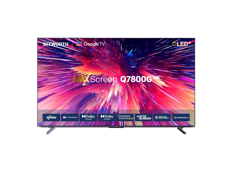 SKYWORTH 100Q7800-100" 4K QLED Google TV, Dolby Vision, Dolby Atmos, 144Hz MEMC, 60W Sound, HDMI 2.1, 32GB Storage, 3GB RAM, Google Assistant, Chromecast