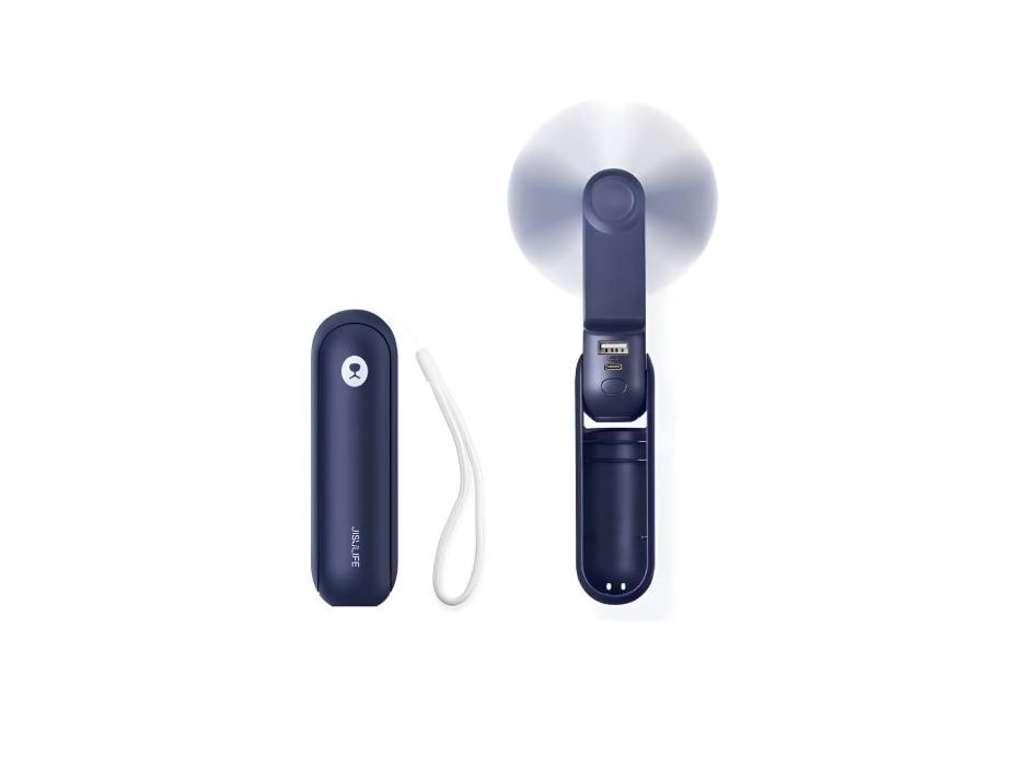 JISULIFE Portable Handheld Fan, USB Rechargeable Foldable Fan, Quiet with Power Bank 2000mAh, Blue