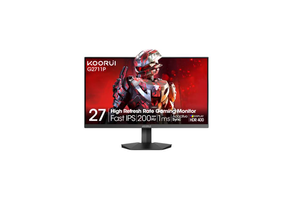 KOORUI Gaming Monitor, 27" 200Hz Fast IPS, FHD HDR400 Display Computer Monitor, 1ms PC Screen, 90% DCI-P3, Adaptive Sync, 75x75 mm VESA Mountable, Tilt Adjustable, HDMI 2.0, DP 1.4