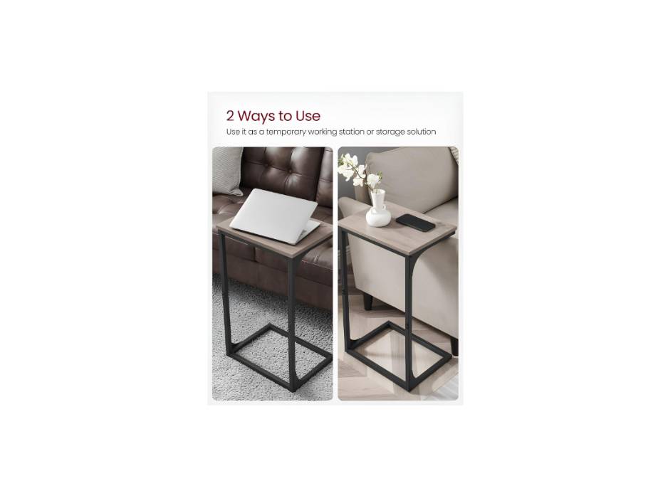 VASAGLE C-Shaped End Table, Greige and Black -ULET353B02