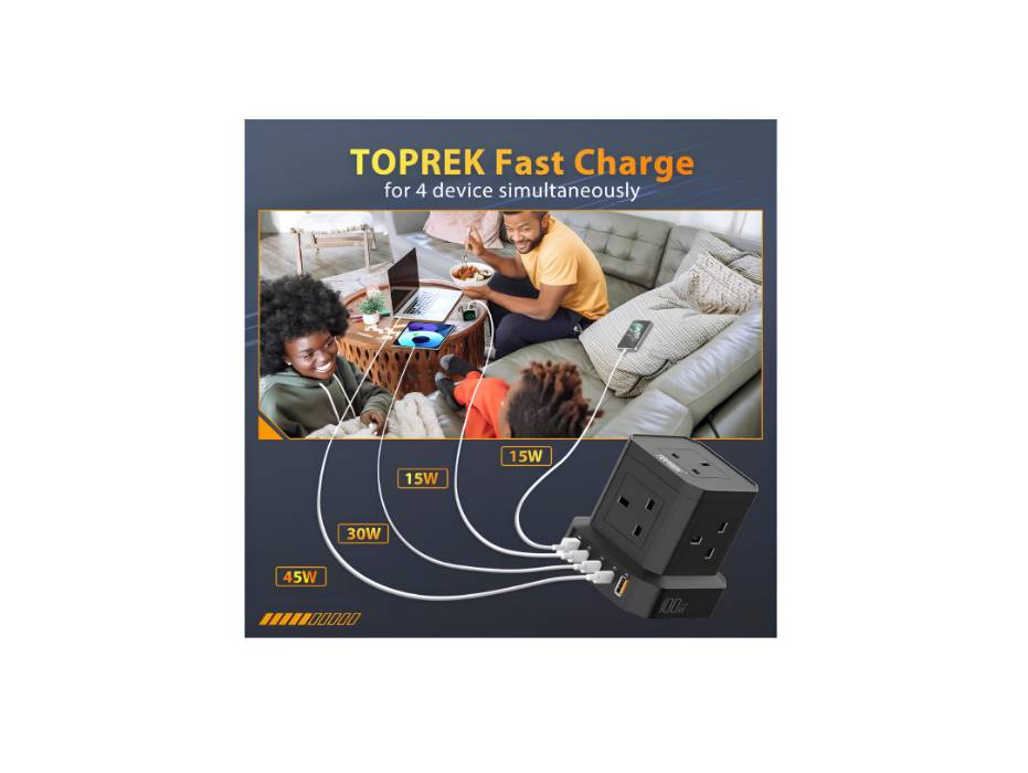 TOPREK 100W PD3.0 Fast Charge Extension Lead with Usb Slots, Simultaneous Fast-charging of 10 devices, Usb Extension Cable