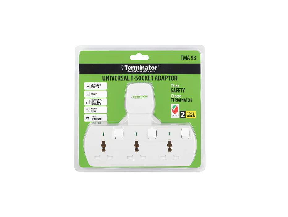 Terminator 3 Way Universal T Socket with Individual Switch, Indicator ...