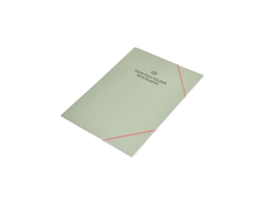 FIS Four Fold Folder with Elastic band 320gsm, A4, Green (FSFF12NGR)