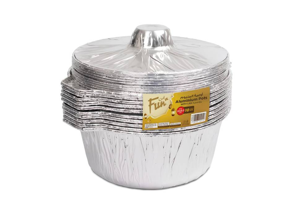 Aluminium Round Pots Ø22x9.5cm with Lids, Pack of 10