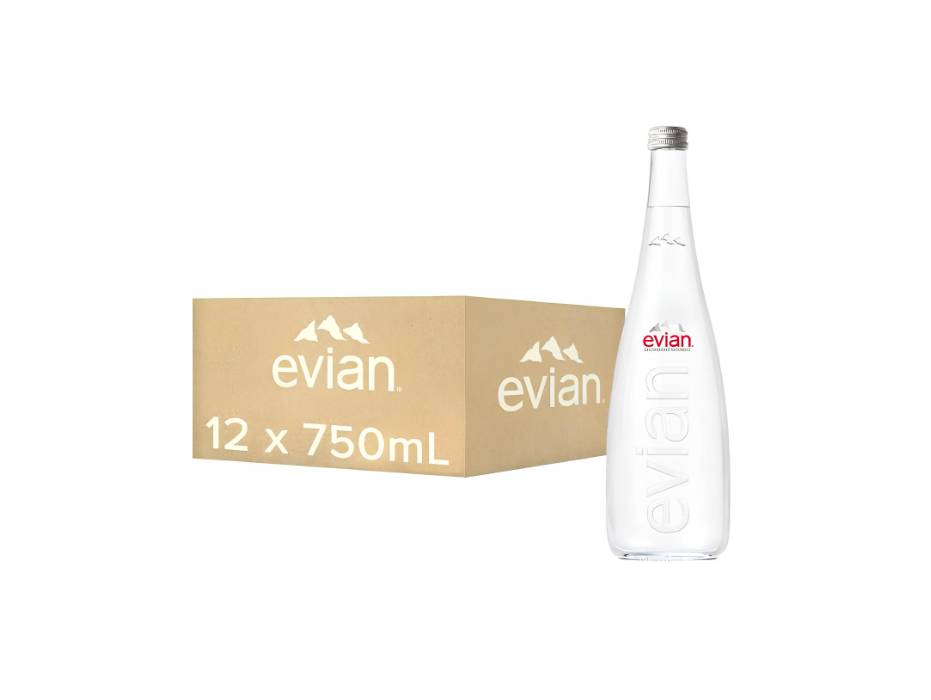 Evian Natural Mineral Water 750 ml Glass Bottle - Case of 12