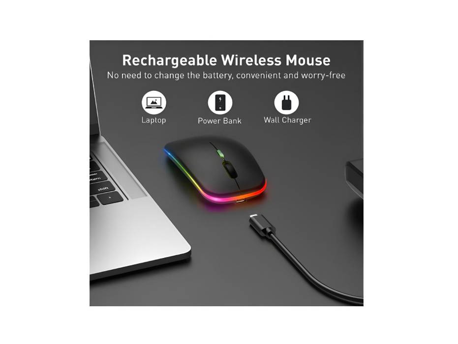 ANYOUI Wireless Bluetooth Mouse, LED Slim Dual Mode (Bluetooth 5.1 + USB) 2.4GHz Rechargeable Silent Bluetooth Wireless Mouse