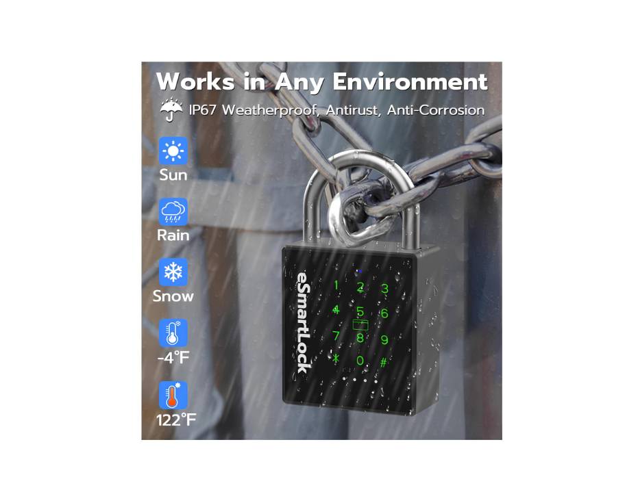 eLinkSmart Heavy Duty Smart Padlock with Key, PadLock with Code Keypad, Weatherproof Bluetooth RFID Keyless Electronic Digital Combination Lock