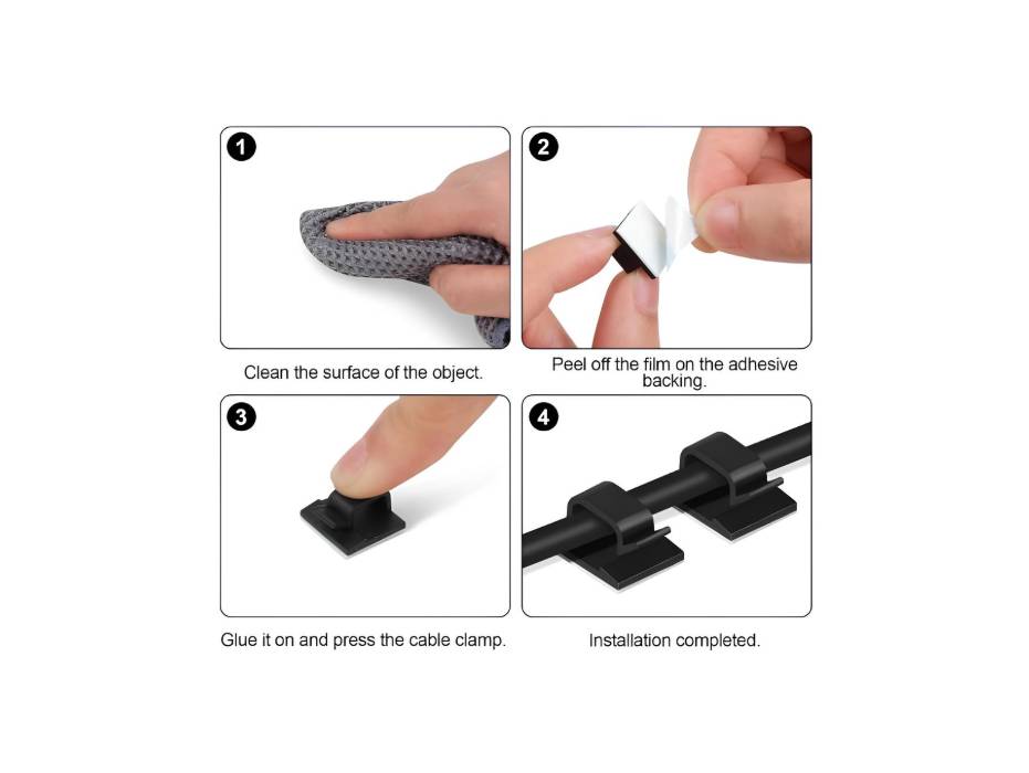 Small Cable Clips for Cord Management under Desk Nightstand, phone, PC charger, (Black & White),100pcs/pack