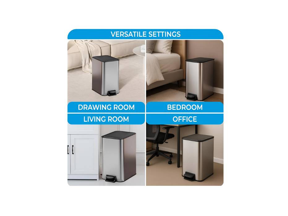 Bathroom Trash Can with Lid, Soft Close Step Pedal Bin Stainless Steel Garbage Can with Removable Inner Bucket & Anti-Fingerprint Finish 10L, Silver