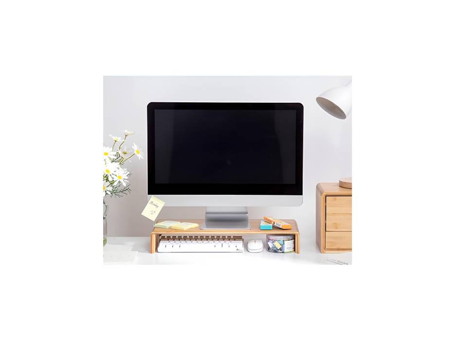 Monitor Stand Riser, Ergonomic Height Bamboo Wood Desktop Riser Organizer, No Assembly Required