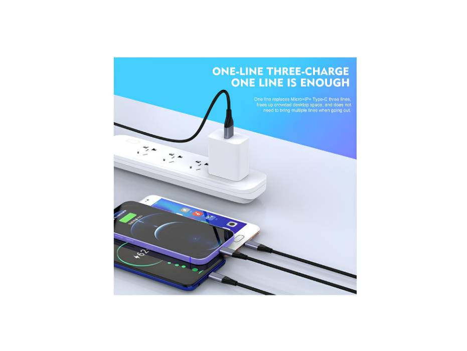 SKY-TOUCH 3 in 1 USB Phone Charger Cables 5A Fast Braided Nylon