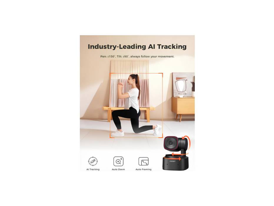 OBSBOT Tiny 2 Lite - 4K Webcam, 1/2 Inch Sensor, AI Tracking, Gesture Control, 60 FPS, HDR, Noise Reducing Microphones
