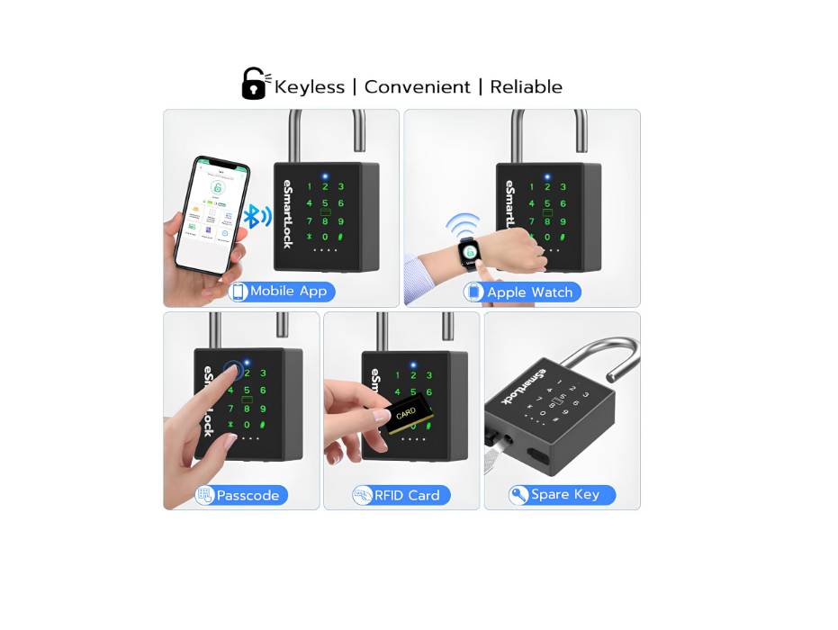 eLinkSmart Heavy Duty Smart Padlock with Key, PadLock with Code Keypad, Weatherproof Bluetooth RFID Keyless Electronic Digital Combination Lock
