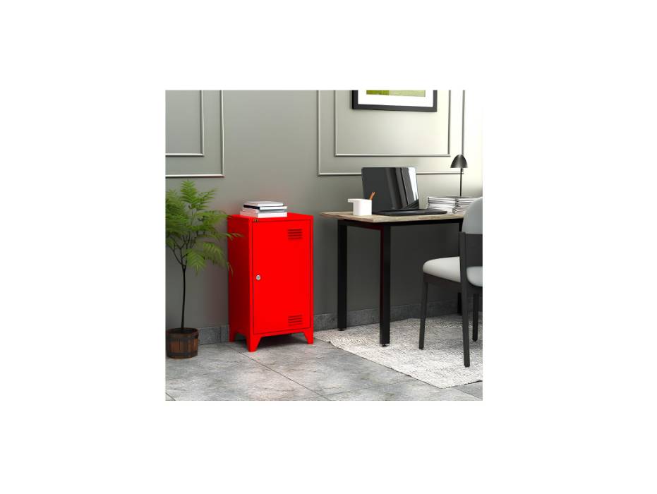 RIGID Mini Steel Locker with Lock and Key | Lockable Metal Storage File Cabinet for Home, School, Gym, Office, Garage | Durable Compact Organizer, Red (30D x 40W x 68H CM)