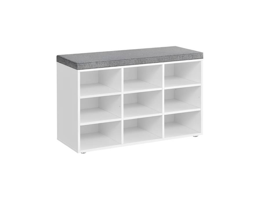 VASAGLE CUSTOS Collection - Shoe Bench, Storage Bench with Padded Seat, Entryway Bench with 9 Compartments, for Bedroom, 11.9 x 30.9 x 18.9 Inches, Cloud White and Dove Gray