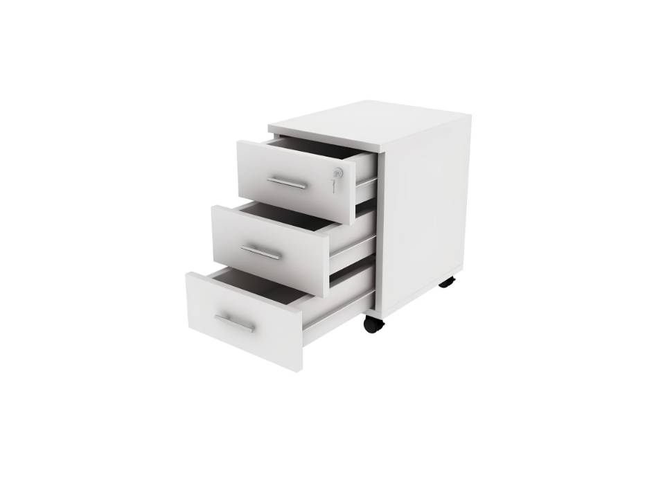 RIGID Wooden 3 Drawer Mobile Pedestal Filing Cabinet with Key Lock, Under Desk Storage Unit on Wheels, Bedside Organizer for Home & Office , White (50D x 40W x 56H CM)