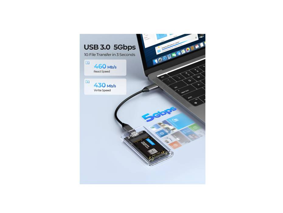 ORICO 5 Gb/s USB 3.0 mSATA SSD Enclosure, Tool Free Transparent External mSATA 3050 SSD Adapter with USB C to C Cable