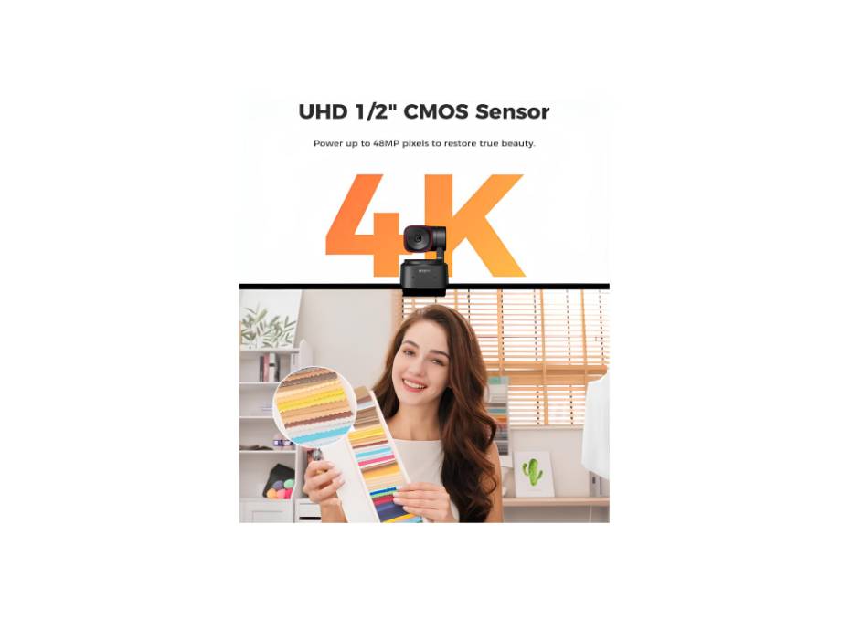 OBSBOT Tiny 2 Lite - 4K Webcam, 1/2 Inch Sensor, AI Tracking, Gesture Control, 60 FPS, HDR, Noise Reducing Microphones