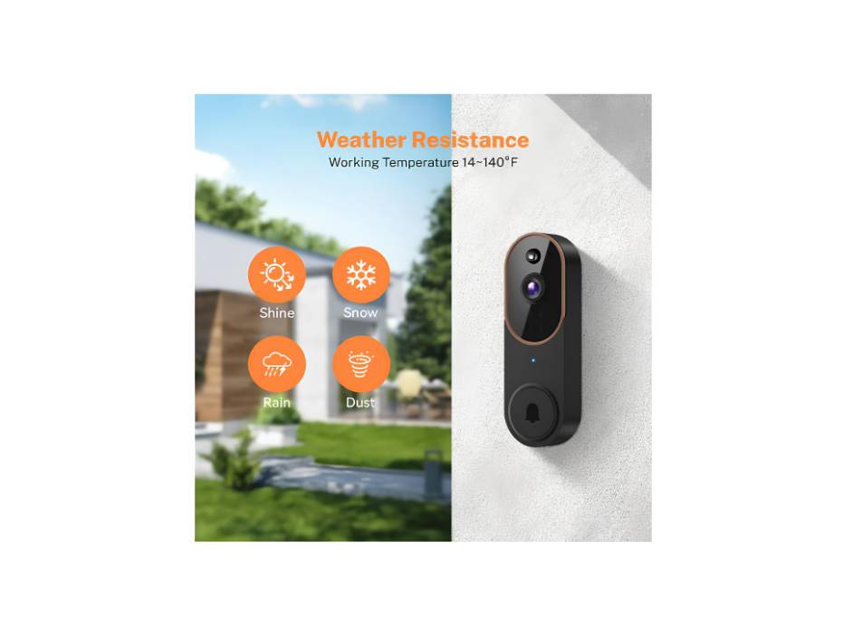 GridTera - 1080p Wireless Doorbell with Doorbell, AI Human Detection, Live Vision, Night Vision, Cloud Storage, 2.4G WiFi, Battery Operated, Indoor and Outdoor Surveillance