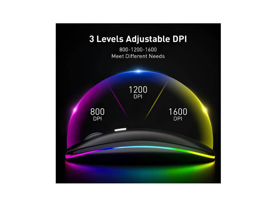 ANYOUI Wireless Bluetooth Mouse, LED Slim Dual Mode (Bluetooth 5.1 + USB) 2.4GHz Rechargeable Silent Bluetooth Wireless Mouse