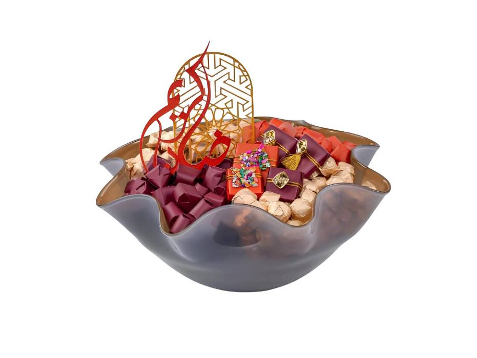 Patchi Ramadan-themed box Collection - 1895 g - 40 cm x 40 cm x 17 cm, Glass Bowl - light Purple & Gold