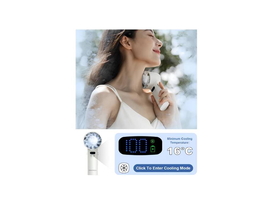 Handheld Fan with Cold Compress Function, Mini Desk Fan, Rechargeable Fan with 5200mAh Battery, LED Digital Display