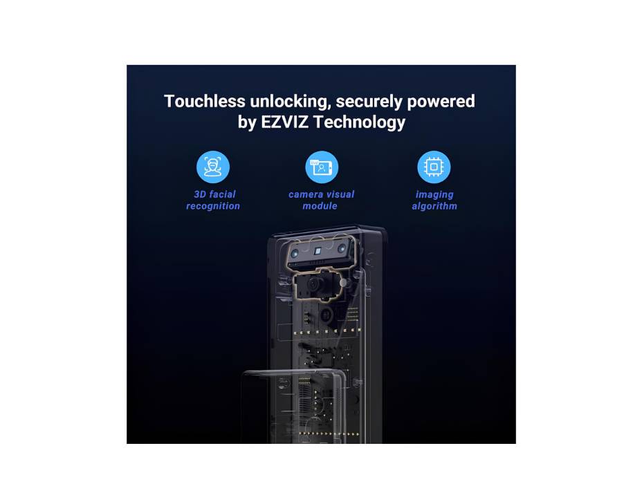 EZVIZ Smart Lock DL50FVS, 7-in-1 Smart Door Lock, 3D Face Recognition Door Lock, Built-in 8GB storage, Night Vision, Active Intercom, App Control