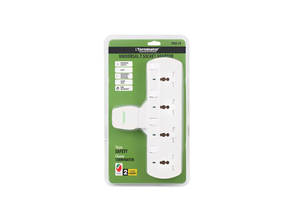 Terminator 4 Way Universal T Socket with Individual Switch, Indicator & 13A Fuse Plug - TMA 94