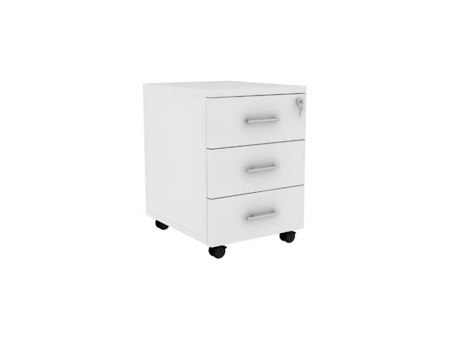 RIGID Wooden 3 Drawer Mobile Pedestal Filing Cabinet with Key Lock, Under Desk Storage Unit on Wheels, Bedside Organizer for Home & Office , White (50D x 40W x 56H CM)