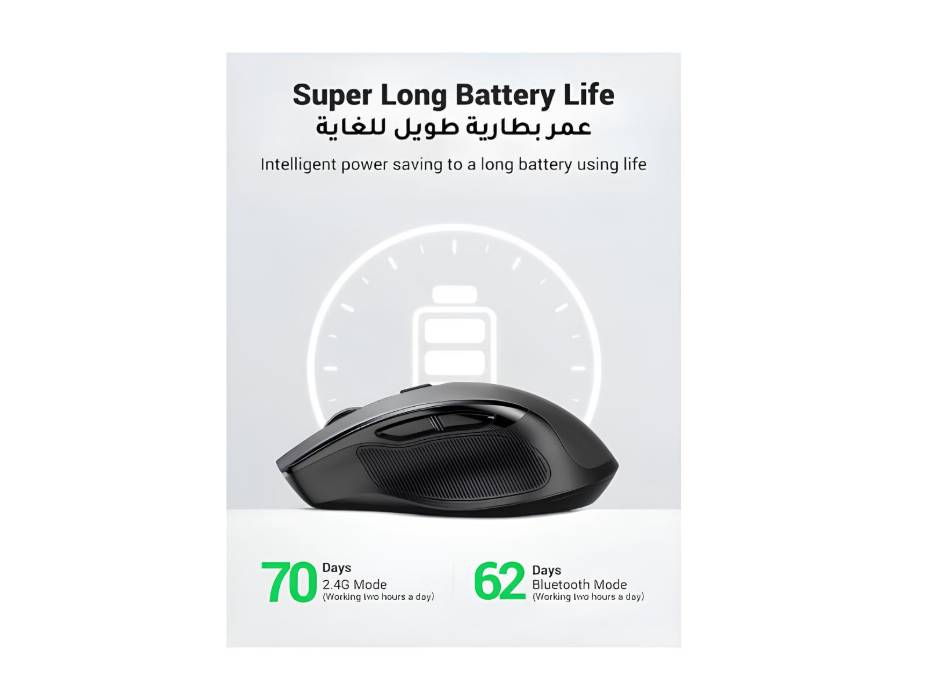 UGREEN Wireless Mouse (Bluetooth5.4+2.4GHz) ，Rechargeable, Long Battery Life, Ergonomic Silent Mouse, 6 Buttons with 5 Adjustable 4000 DPI, Compatible with Windows, iOS, Android