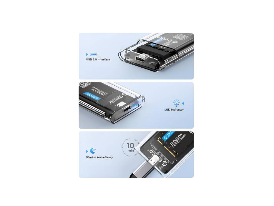 ORICO 5 Gb/s USB 3.0 mSATA SSD Enclosure, Tool Free Transparent External mSATA 3050 SSD Adapter with USB C to C Cable