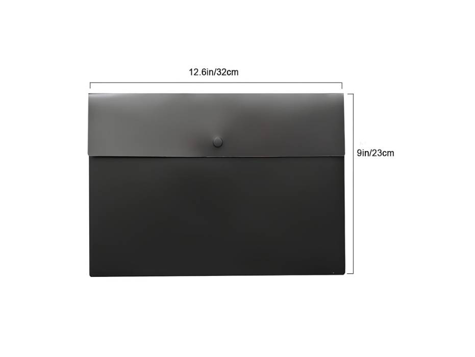 File Folder Plastic Envelope with Snap Button, Pack of 5 - Black