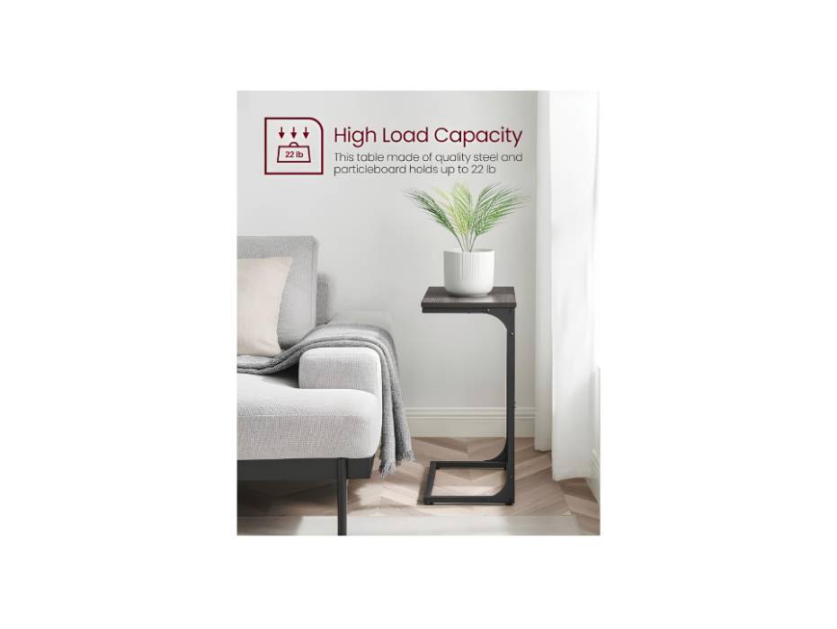 VASAGLE C-Shaped End Table, Side Table for Sofa, Couch Table with Metal Frame, Small TV Tray Table for Living Room, Bedroom, Ebonized Oak Finish and Black