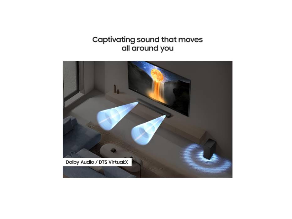 Samsung B-series Soundbar, B450F, 2.1 ch, Subwoofer, 2.1ch Sound, Dolby Audio/DTS Virtual:X, Bass Boost, Adaptive Sound, HW-B450F/ZN