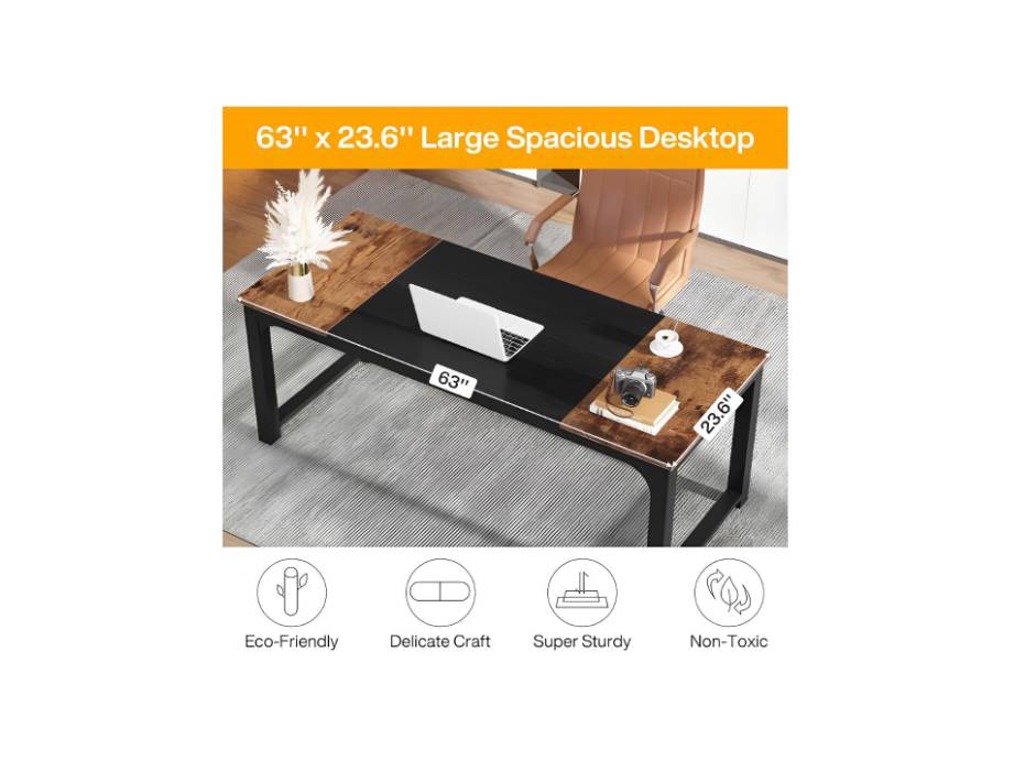 Tribesigns Modern Computer Desk, 160 x 60 cm Large Office Desk Computer Table Study Writing Desk Workstation for Home Office, Rustic Brown/Black
