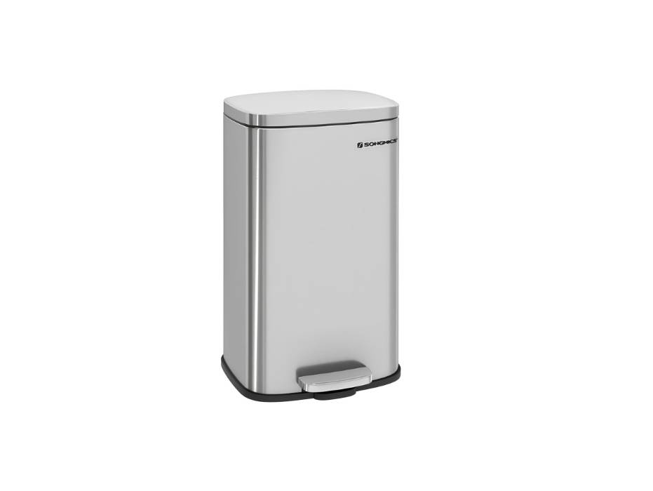 SONGMICS 30 Litres Pedal Bin, Kitchen Rubbish Bin with Soft close Lid and Inner Bin, Steel Silver LTB03NL