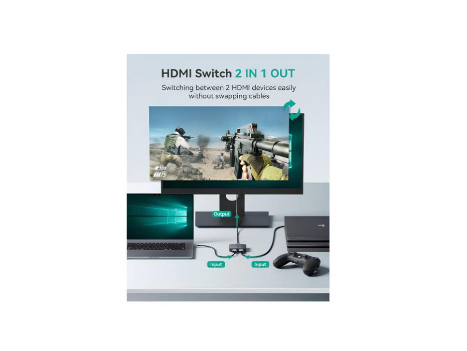 GANA HDMI Splitter, HDMI Switch 8K@60Hz 4K@120Hz HDMI Switcher 2 in 1 Out/1 in 2 Out Aluminum, HDR Dolby Vision Atmos VRR ALLM HDMI2.1 High-Speed 48Gbps for PS5/PS4, Xbox, Apple TV, Blu-ray Player